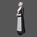 Woman Wearing Traditional Black And White Maid Costume Holding Tray With Apron And Headscarf
