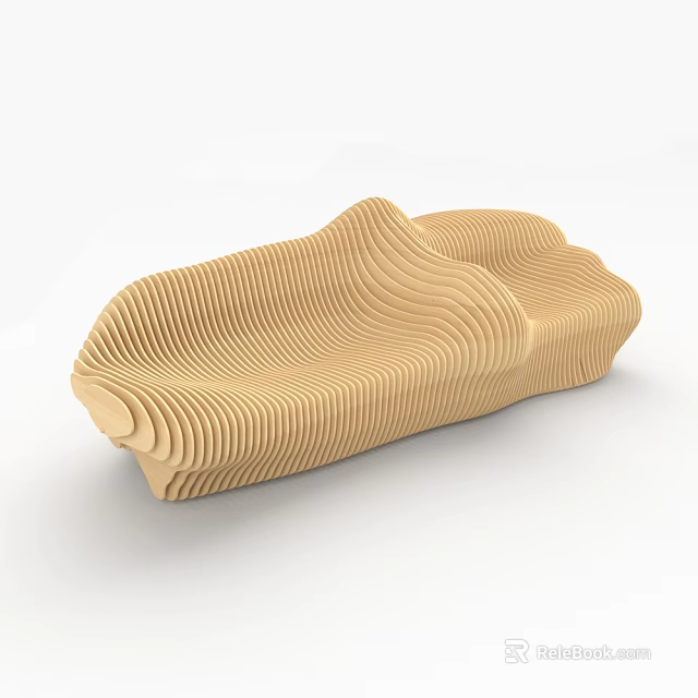 Wooden Outdoor Chair with Wave Shaped Layered Wood Design for Modern Artistic Outdoor Seating 3d model 
