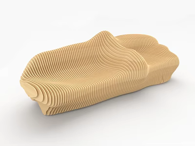 Wooden Outdoor Chair with Wave Shaped Layered Wood Design for Modern Artistic Outdoor Seating 3d model