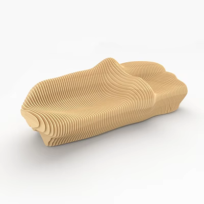 Wooden Outdoor Chair with Wave Shaped Layered Wood Design for Modern Artistic Outdoor Seating 3d model