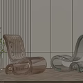 Elegant Acrylic Leisure Chairs Copper Silver Against Vertical Striped Wall Glass Partition Wooden Floor Plant