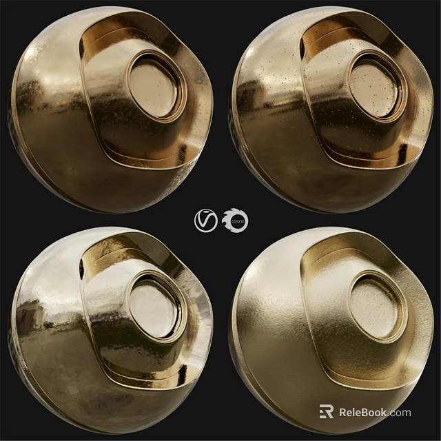 Gold Metallic Round Components With Shiny Surface And Small Ring Accessories 3d model 