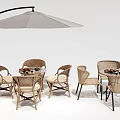 Stylish Outdoor Table with Rattan Chairs and Arched Umbrella for Patio Dining Area
