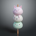 Cute Stacked Round Food with Pink Rabbit Head and Smiling Faces on Wooden Stick
