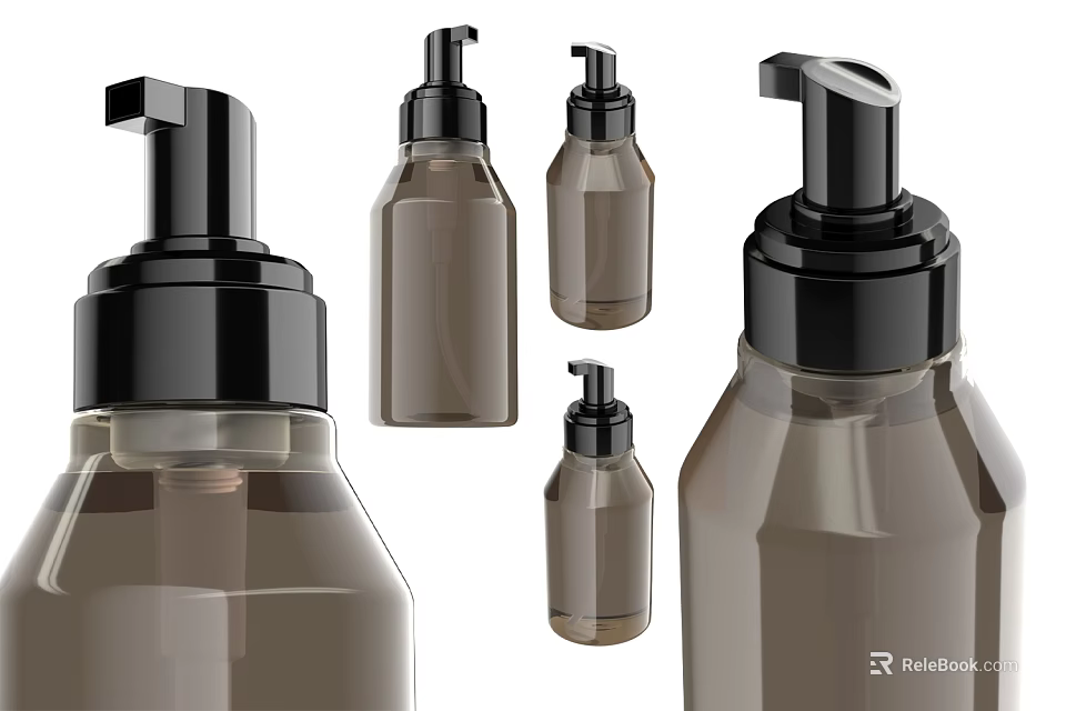 Brown Plastic Bottles With Black Pump Dispensers For Liquid Dispensing In Various Sizes 3d model 