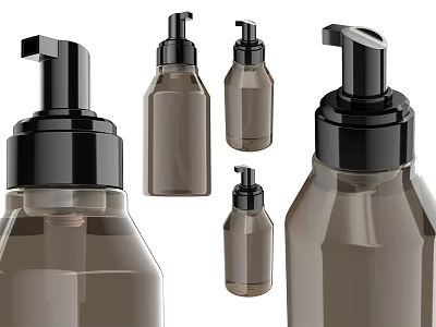 Brown Plastic Bottles With Black Pump Dispensers For Liquid Dispensing In Various Sizes 3d model