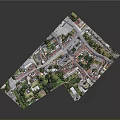 3D City Model Layout With Streets Buildings Green Spaces And Trees