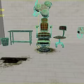 Orange Medical Chair Green Table And Brown Chair In White Brick Room Interior