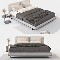 Modern Comfortable Double Bed With Soft Bedding Side Table Potted Plant And Books 3d model