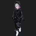Woman In Black Hoodie With Gray Hair And Purple Highlights Wearing White Shoes