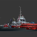 Red Tugboat Model on Display with Deck Equipment Lifesaver and Control Console 3d model