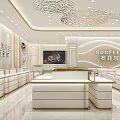 Modern Jewelry Store Interior With Golden Decor Glass Facade And Display Counters