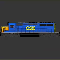 Blue CSX Train Locomotive Model With Yellow Accents On Reflective Surface