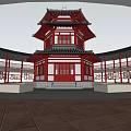 Ancient Chinese Pagoda Architecture With Multi Story Structure Overhanging Eaves Circular Corridor And Green Plants