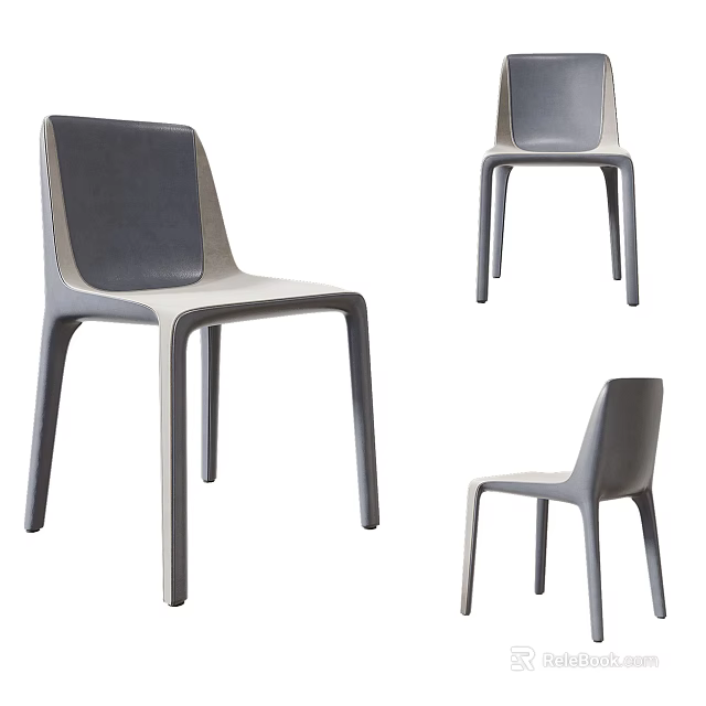 Sleek Modern Dining Chairs In Gray And White With Ergonomic Design And Multiple Angles 3d model