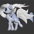 3D Game and Movie Character with Light Gray Body White Mane Blue Eyes Blue Wings