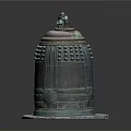 Bronze Bell Shaped Decorative Ornament Set with Small Animal Top Embossed Dots and Stone Base