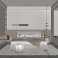 Modern Bedroom Interior With Built In Wardrobes Pendant Lighting Light Bedding And Window Blinds