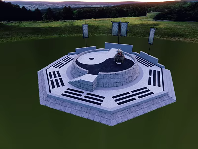 Octagonal Stone Platform With Central Yin Yang Symbol And Surrounding Stone Tablets 3d model