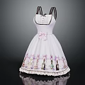 White Spaghetti Strap Dress With Black Collar Pink Bow Lavender Print Bottles And Lace Hem