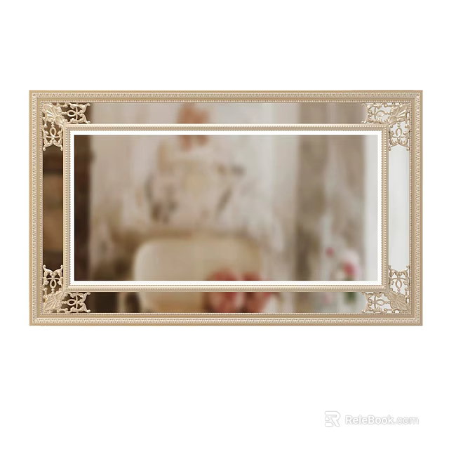Elegant Ornate Framed Mirror With Carved Beige Border And Interior Reflection 3d model 