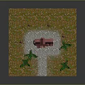 Cartoon Scenic Fairy Tale House With Red Spire Green Trees And Gravel Path