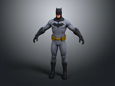 Batman Game Movie Character 3D Model With Gray Costume Yellow Utility Belt And Black Cowl 3d model