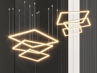 Modern Geometric Chandelier With Layered Glowing Lines And LED Lighting For Interior Design 3d model