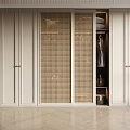 Modern White Wardrobe With Rattan Sliding Doors And Internal Storage Design