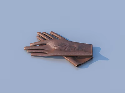 Brown Leather Gloves Laid Flat On Light Blue Background With Visible Texture 3d model