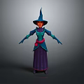 Witch Character in Blue Hat Purple Robe with Pink Sash and Outstretched Hands