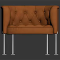 Modern Orange Leather Single Sofa with Tufted Design and Chrome Legs 3d model