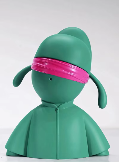 Decorative Ornament Figure Set With Green Body And Pink Headband Modern Artistic Home Decor 3d model