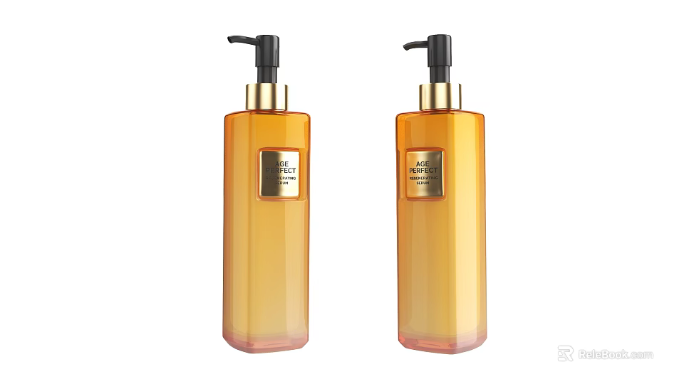 Yellow Liquid Soap Bottles With Black Pump And Gold Label For Bathroom Use 3d model 