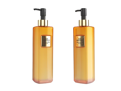 Yellow Liquid Soap Bottles With Black Pump And Gold Label For Bathroom Use 3d model
