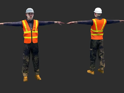 Game and Film Character Wearing Orange Reflective Vest White Hard Hat Yellow Boots 3d model