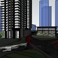 Aerial View Of Modern Urban Architecture With High Rise Buildings And Green Space