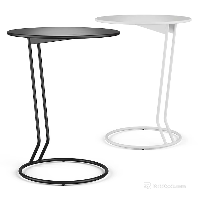 Modern Side Table With Round Top And Black White Metal Frame Design 3d model 