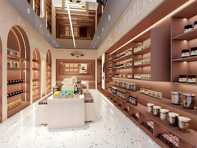 Elegant Modern Specialty Store With Display Cabinets Shelves And Various Products 3d model