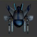 Futuristic Sci Fi Spaceship 3D Model Featuring Blue Accents Gray Wings And Cannons