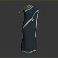 Stylish Dark Blue Robe with White Trim and Green Collar Details