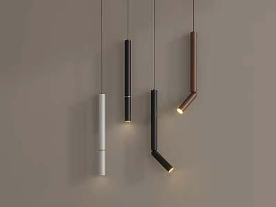 Modern Pendant Lights with Slim Straight and Curved Designs in White Black Brown Illuminating Beige Wall 3d model