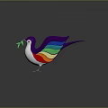 Colorful 3D Bird Figure With Purple Head White Body And Vibrant Rainbow Colored Wings