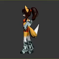 Animated Game Movie Character With Fox Ears Tail Long Brown Hair Blue Eyes Red Outfit