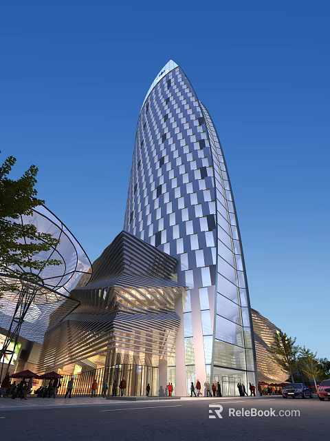 Modern Commercial Complex Architectural Design With Glass Facade Tall Structure And Greenery 3d model
