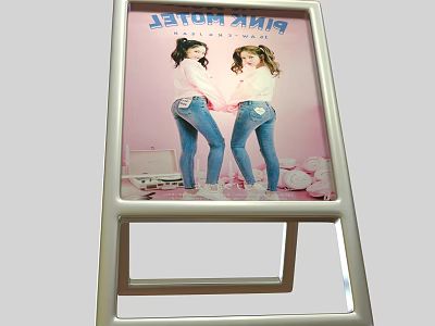 Pink Hotel Poster Featuring Two Women In Jeans And Pink Background Decor 3d model