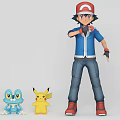 Pokemon Trainer Doll in Blue Jacket Red Cap with Blue and Yellow Small Plush Toys