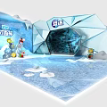Snowy Theme Event Scene With Ice Castle And Blue Cartoon Characters