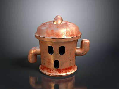 Copper Household Container With Reddish Finish Perforated Design Lid Knob And Handles 3d model