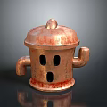 Copper Household Container With Reddish Finish Perforated Design Lid Knob And Handles